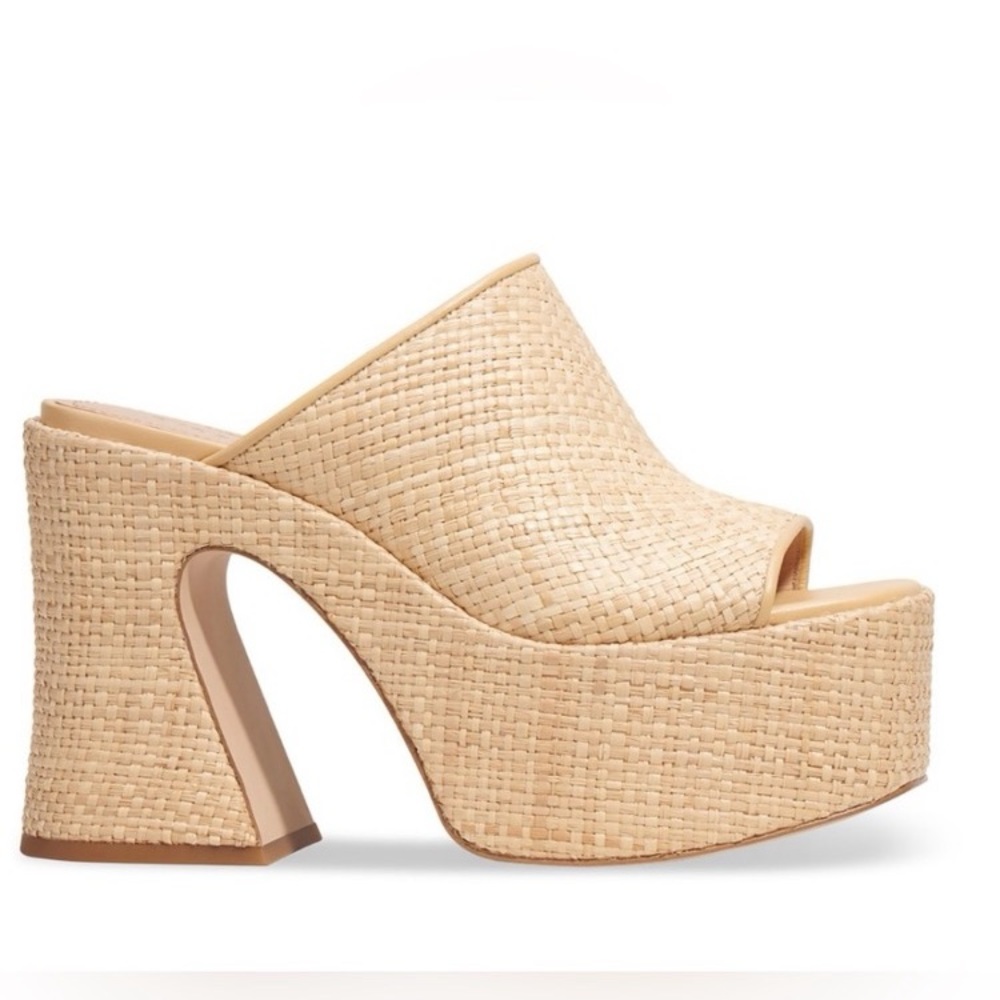 NIB COACH Bobi Straw Platform High Heel Sandals, size 9, Natural color